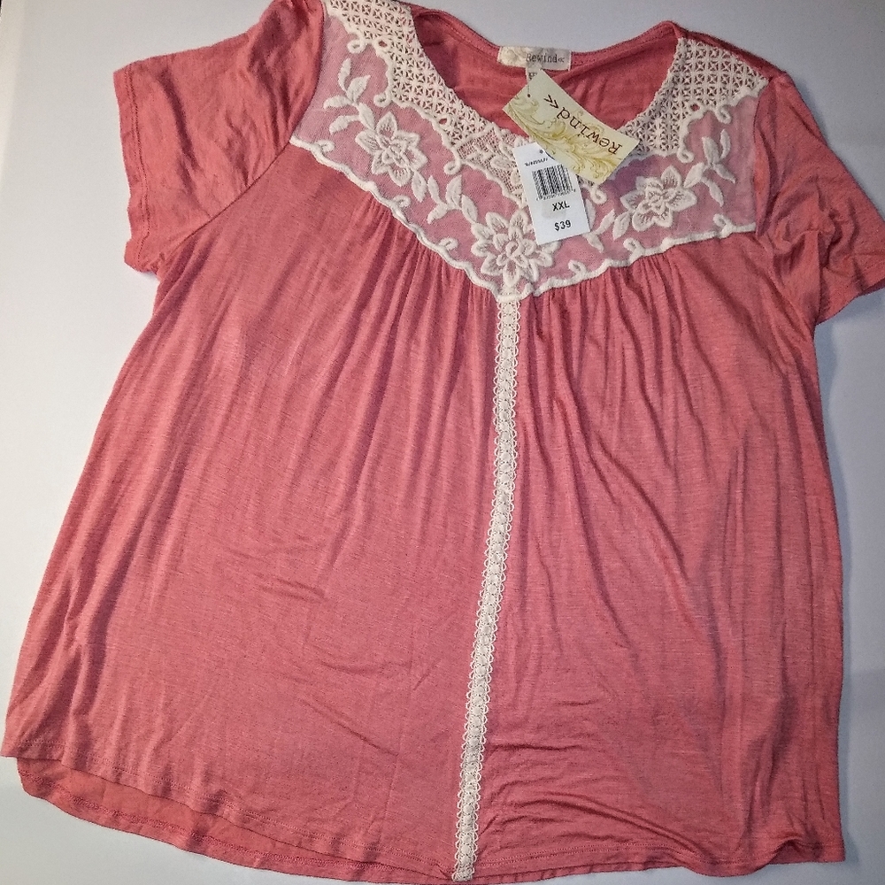 Rewind ladies top, coral color with lace top front XXL